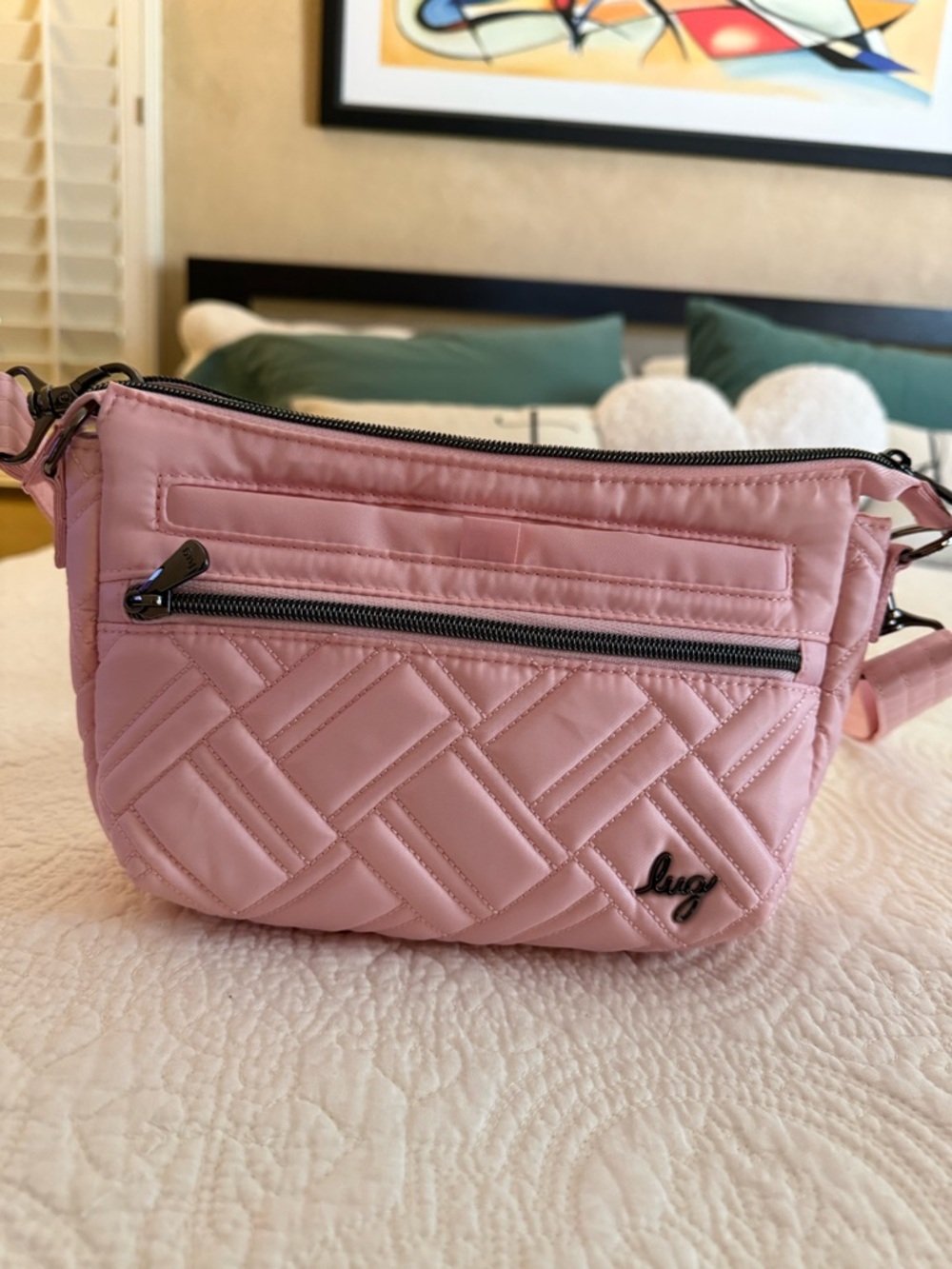 Lug “Dash” Pink Quilted Crossbody Bag with Front Zip Pocket - Picture 2 of 4